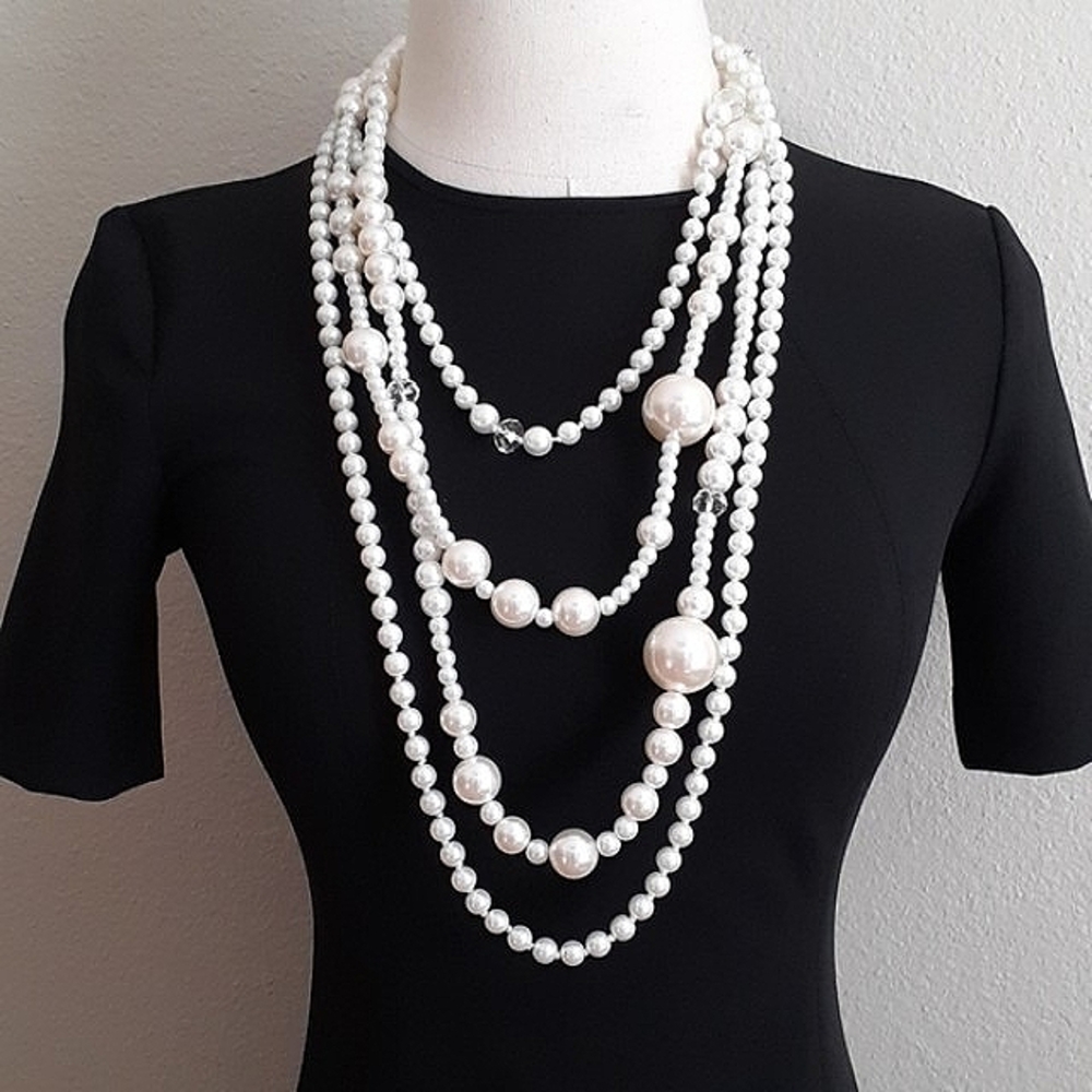 Pearl Necklace Statement Layers Multi-Strand High… - image 4